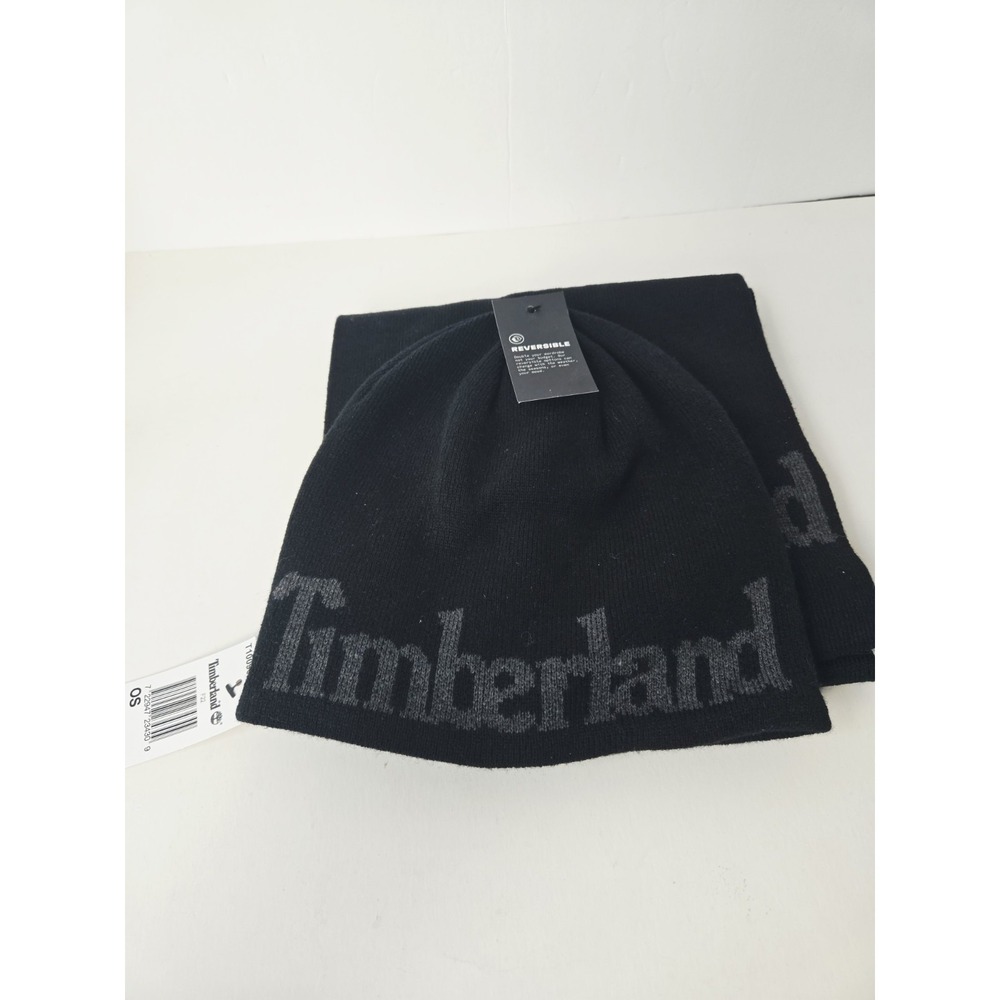 Timberland Black Mens Scarf and Hat NWT reversable $98 MSRP